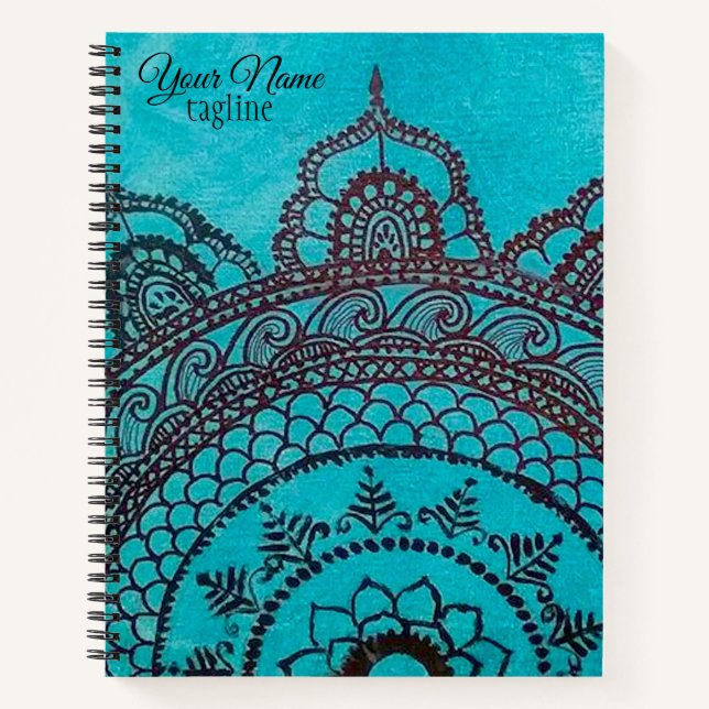 Aquamarin Mandala Spiral Notebook Notizbuch (Vorderseite)