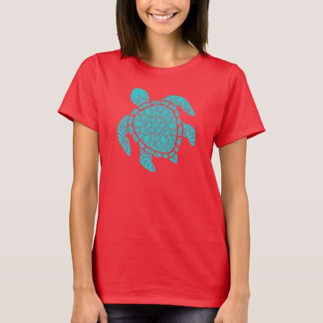 Aquamarin Mandala Turtle T-Shirt (Vorderseite)