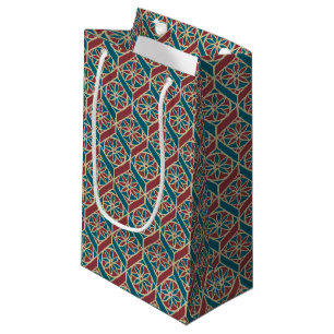 Aquamarin, Maroon, Beige Ethnisch-florales Muster Kleine Geschenktüte