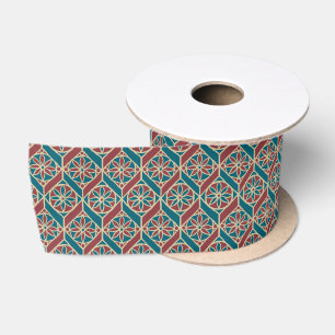 Aquamarin, Maroon, Beige Ethnisch-florales Muster Satinband