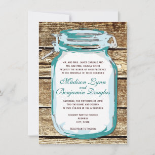 Aquamarin Mason Jar Rustic Barn Wood Wedding Einla Einladung