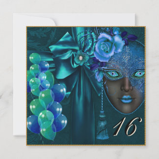 Aquamarin Masquerade Venezianisch Mask Sweet 16 Ei Einladung