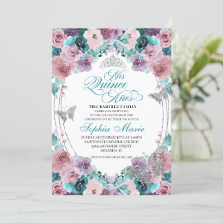Aquamarin & Mauve Ocean Sunset Tiara Quinceanera Einladung