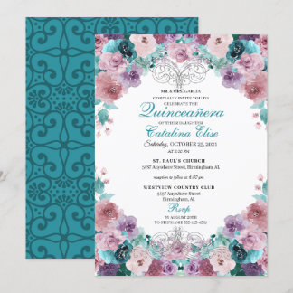 Aquamarin & Mauve Sunset Quinceanera Geburtstag Einladung