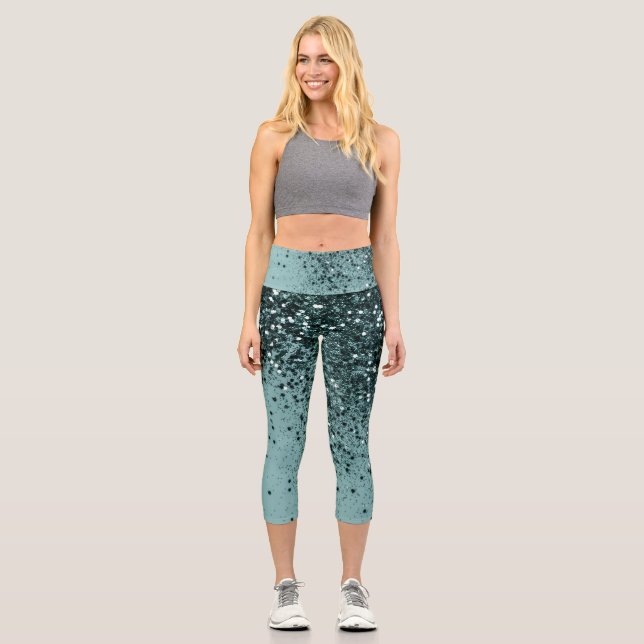 Aquamarin Mermaid Ocean Glitzer #4 (Imitats Glitze Capri Leggings (Vorderseite)