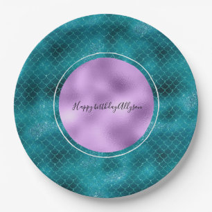 Aquamarin Mermaid Sparkle Pappteller