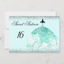 Aquamarin Mint Glitzer Confetti Sweet 16 Einladung