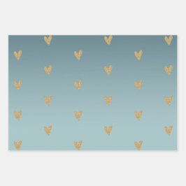 Aquamarin Mint Ombre Gold Glitzer Herz Geschenkpapier Set
