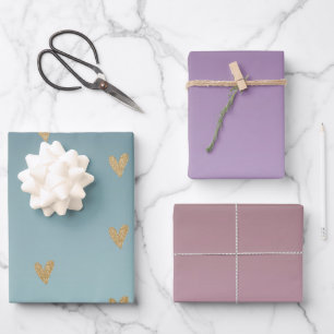 Aquamarin Mint Ombre Gold Glitzer Herz Geschenkpapier Set