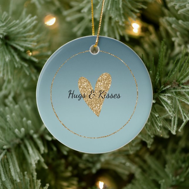 Aquamarin Mint Ombre Gold Glitzer Herz Keramik Ornament (Baum)