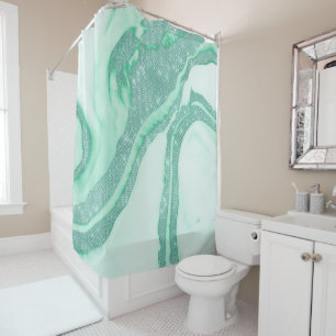 Aquamarin Minze Green Funkelnd Sequin Smoky-Marmor Duschvorhang