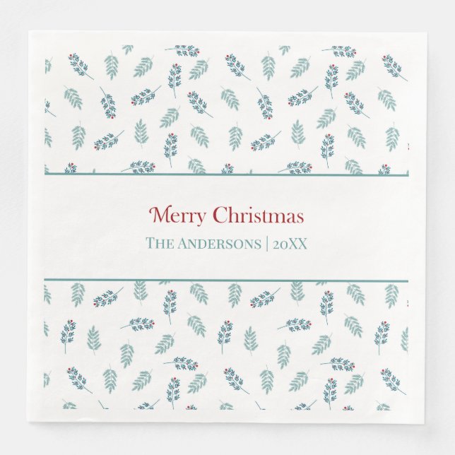 Aquamarin Mistletoe Christmas Serviette (Vorderseite)