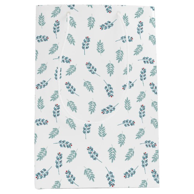 Aquamarin Mistletoe Holiday Medium Geschenktasche Mittlere Geschenktüte (Vorderseite)