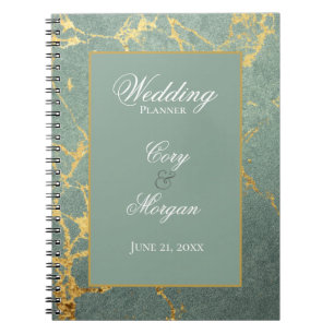 Aquamarin mit Gold Marbling Wedding Planner Notebo Notizblock