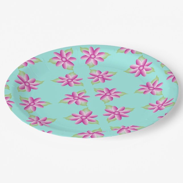 Aquamarin mit Grün Pappteller (Schrägansicht)