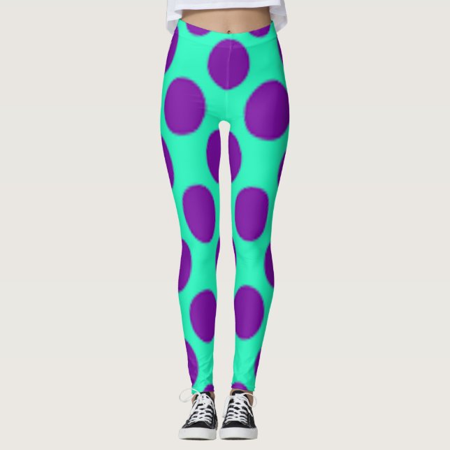 Aquamarin mit Lila Polka Dots! Leggings (Vorderseite)