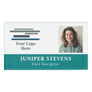 Aquamarin mit Logos und ID-Foto Mitarbeiter Namenschild