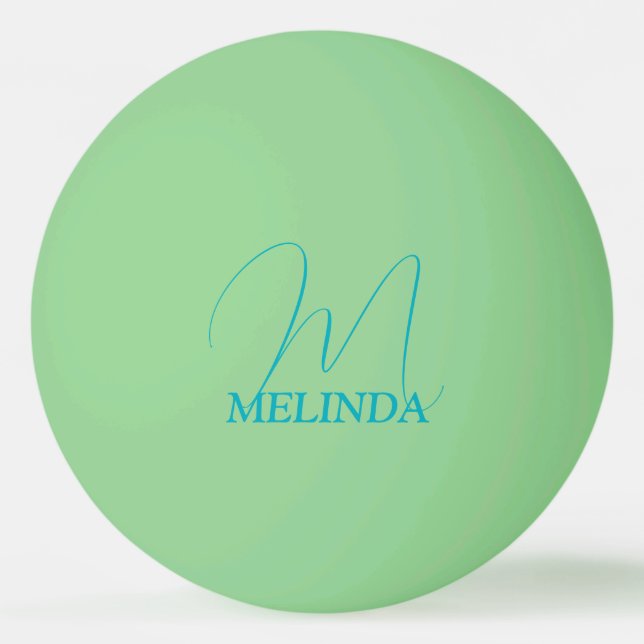 Aquamarin Mit Monogramm Tischtennisball (Vorderseite)