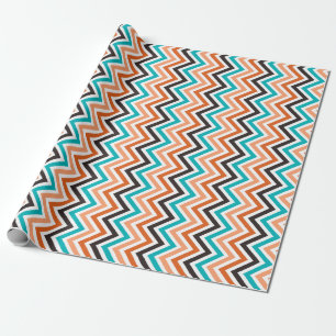 Aquamarin mit Orangenfarben, Zickzack Geschenkpapier