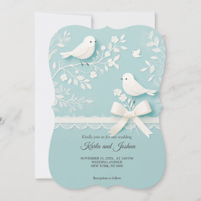 Aquamarin mit romantischem Hochzeitsinvit von Lace (Vorderseite)