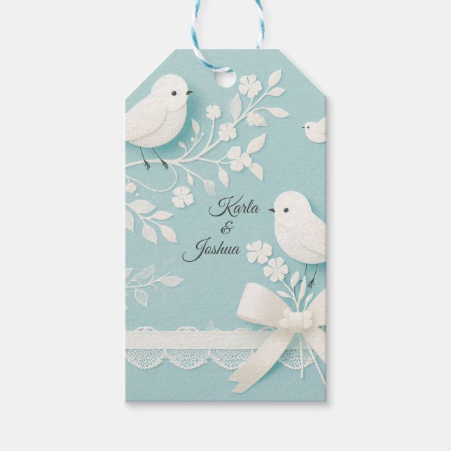 Aquamarin mit romantischer Hochzeit und Vogelhochz Geschenkanhänger (Vorderseite)