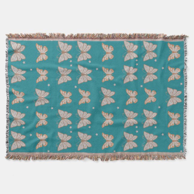 Aquamarin mit Schmetterlingen-Keule Decke (Vorderseite)