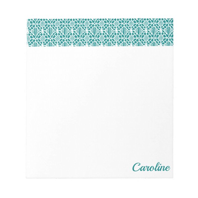 Aquamarin mit weißem Crochet Lace-Muster Notizblock (Vorderseite)