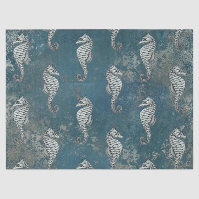 Aquamarin mit White Seepferd Decoupage Seidenpapier (Vorderseite)