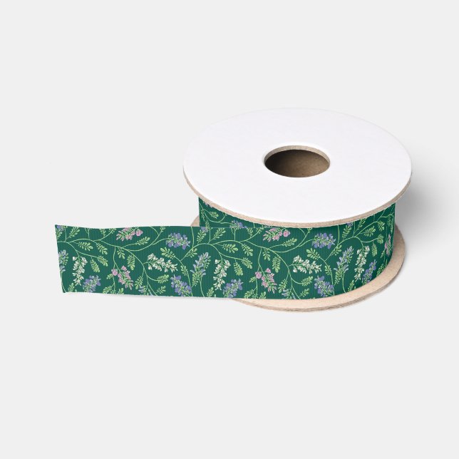 Aquamarin mit Wisteria Vines Floral Ripsband (Spule)