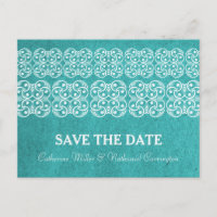 Aquamarin Modern Bohemische Save the Date Postkart