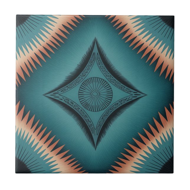 Aquamarin Navajo Peach Sunburst Fliese (Vorderseite)