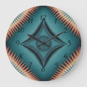 Aquamarin Navajo Peach Sunburst Große Wanduhr