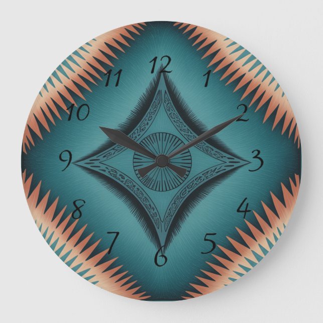 Aquamarin Navajo Peach Sunburst Große Wanduhr (Vorderseite)