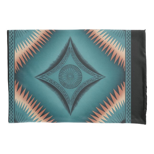 Aquamarin Navajo Peach Sunburst Kissenbezug (Vorderseite)