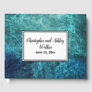 Aquamarin Navy Blue Grunge Watercolor Wedbook Gästebuch