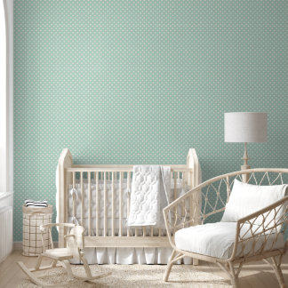Aquamarin neutral mit weißen Polka-Punkten Tapete