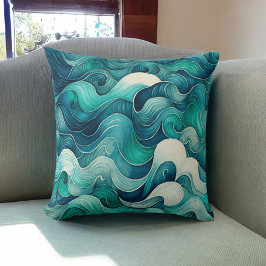 Aquamarin Ocean Waves Beach House Kissen