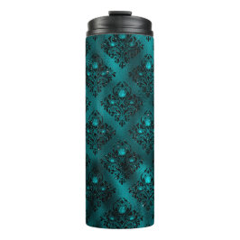 Aquamarin Ombre Glam Glitzer Damask Muster Thermosbecher