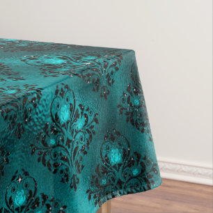 Aquamarin Ombre Glam Glitzer Damask Muster Tischdecke