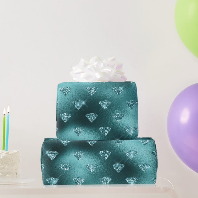 Aquamarin Ombre Glam Glitzer Diamonds Pattern Geschenkpapier (Partygeschenke)