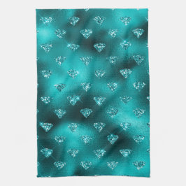 Aquamarin Ombre Glam Glitzer Diamonds Pattern Geschirrtuch