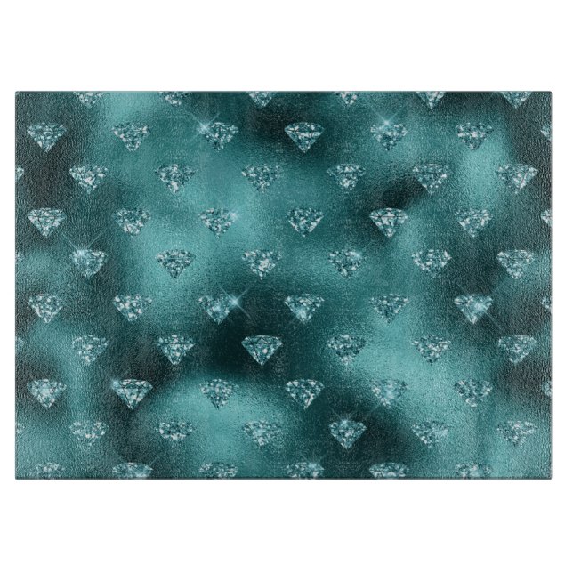 Aquamarin Ombre Glam Glitzer Diamonds Pattern Schneidebrett (Vorderseite)