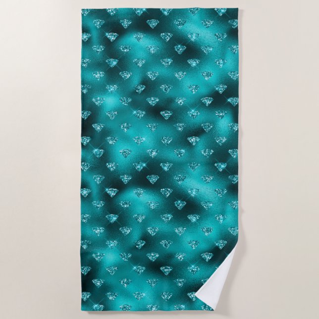 Aquamarin Ombre Glam Glitzer Diamonds Pattern Strandtuch (Vorderseite)