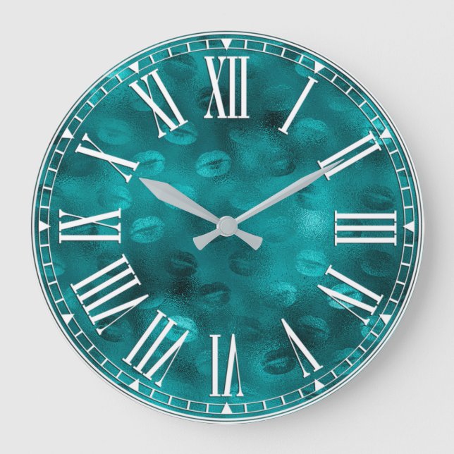 Aquamarin Ombre Glam Glitzer Lips Muster Große Wanduhr (Vorderseite)