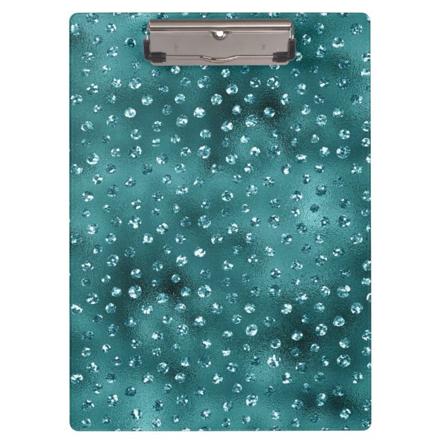 Aquamarin Ombre Glam Glitzer Polka Dots Muster Klemmbrett (Vorderseite)