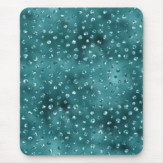 Aquamarin Ombre Glam Glitzer Polka Dots Muster Mousepad (Vorne)