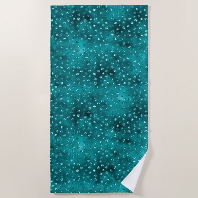 Aquamarin Ombre Glam Glitzer Polka Dots Muster Strandtuch (Vorderseite)