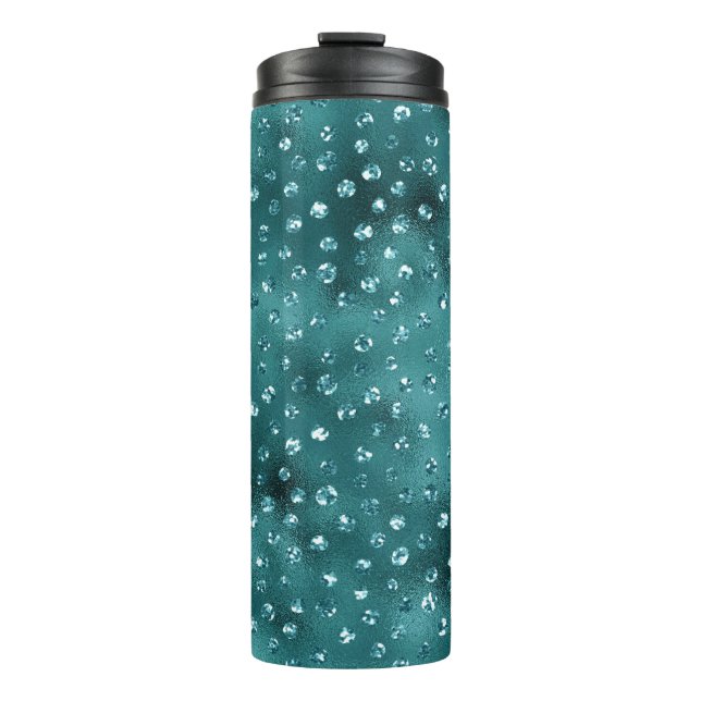 Aquamarin Ombre Glam Glitzer Polka Dots Muster Thermosbecher (Vorderseite)