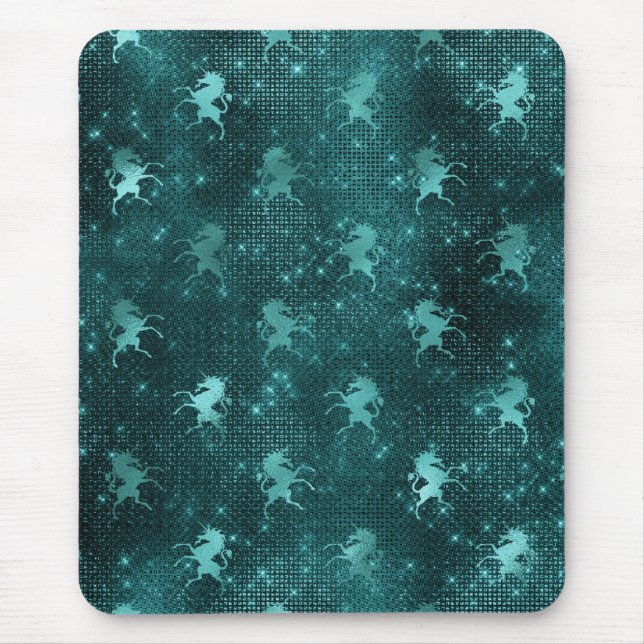 Aquamarin Ombre Glam Glitzer Unicorns Muster Mousepad (Vorne)