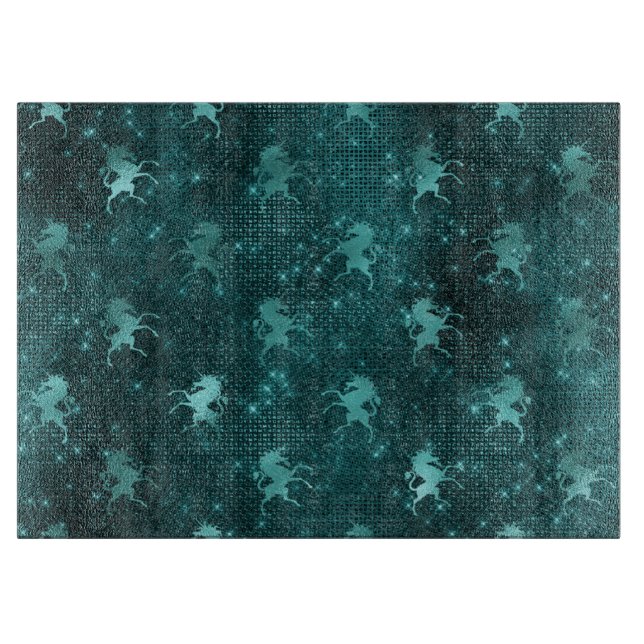 Aquamarin Ombre Glam Glitzer Unicorns Muster Schneidebrett (Vorderseite)